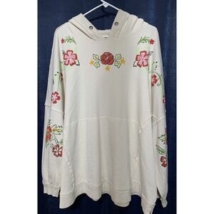 Free People We The Free Hoodie Sweatshirt Small Floral Embroidered Cream